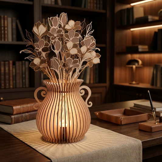 Floral Vase Lantern SVG | Layered Flower Lamp Laser Cut File | Decorative Wooden Vase Light for Glowforge, xTool & CNC