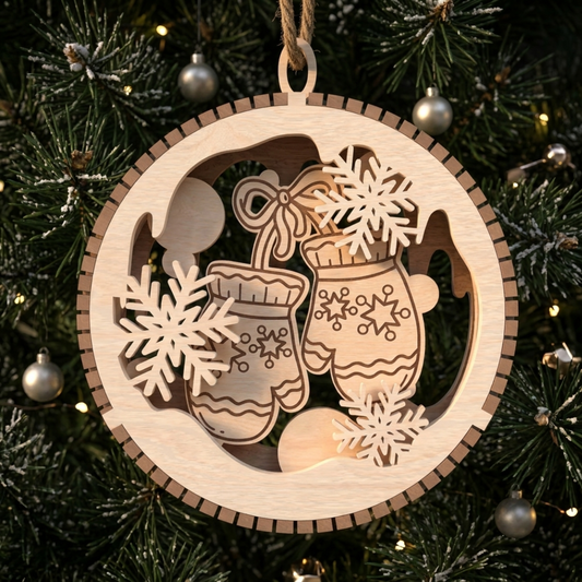 Christmas Mitten Ornament SVG | Layered Christmas Bauble SVG | Winter Snowflake Ornament Laser Cut File | Wooden Christmas Tree Decoration SVG | Glowforge xTool CNC SVG