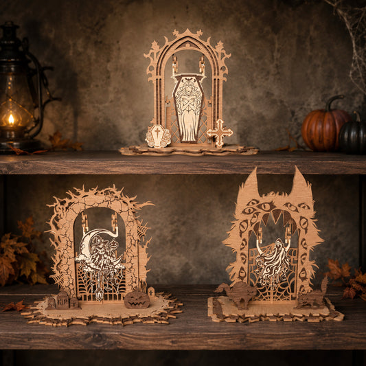 3D Halloween Moving Gate Diorama Bundle Witch Vampire Grim Reaper Universal Vector Design for All Laser Cutters xTool Glowforge CNC