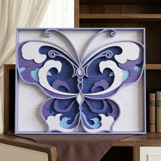Butterfly Layered SVG | Decorative Butterfly Shadow Box Laser Cut File | Elegant Butterfly Wall Art SVG | 3D Papercut Style Design for Glowforge, xTool & CNC