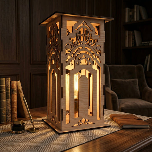 Gothic Lantern SVG | Cathedral Window Laser Cut Lantern File | Medieval LED Lamp SVG | Elegant Wooden Night Light for Glowforge, xTool & CNC
