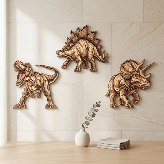 Dinosaur Bundle SVG | Layered T-Rex, Triceratops & Stegosaurus Laser Cut Files | Prehistoric Wall Art for Glowforge, xTool & CNC