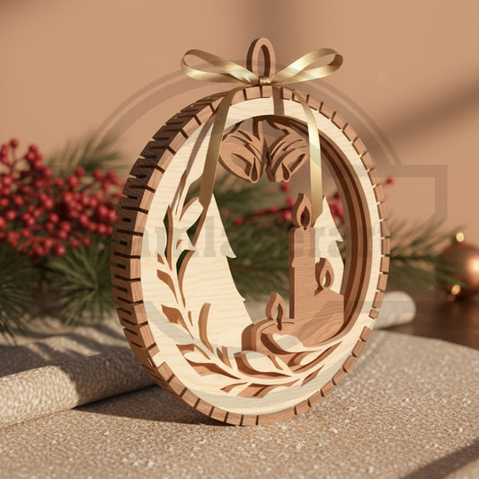 Christmas Ornament SVG Bundle | Layered Winter Scene Laser Cut Files | 3D Wooden Holiday Ornament Collection for Glowforge & xTool
