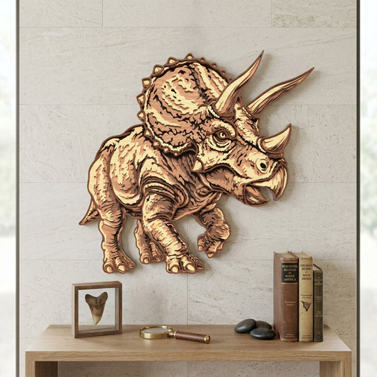 Triceratops Wall Art SVG | Layered Dinosaur Laser Cut File | Prehistoric Dino Decor for Glowforge, xTool & CNC