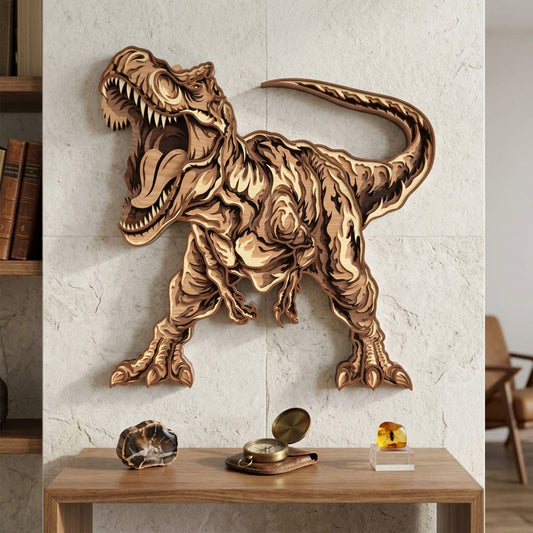 T-Rex Dinosaur Wall Art SVG | Layered Tyrannosaurus Laser Cut File | Jurassic Dinosaur Decor for Glowforge, xTool & CNC