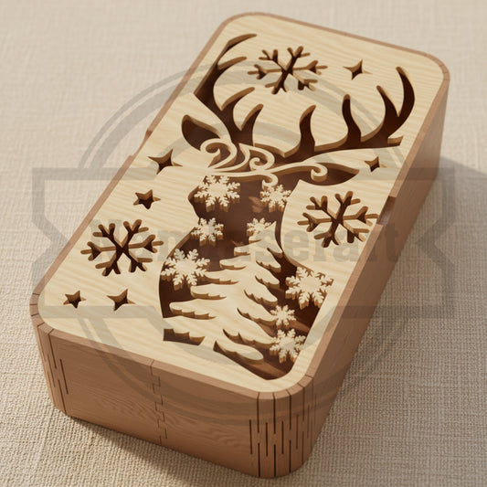 Christmas Gift Box SVG Bundle | Winter Deer Wooden Gift Box SVG | Laser Cut Holiday Candy Box Designs for Glowforge, xTool & LightBurn