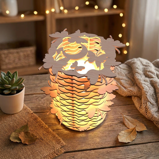 Autumn Basket Lantern SVG | Fall Leaves & Butterfly Laser Cut Lamp | Layered Wooden Night Light | Glowforge SVG Digital Download