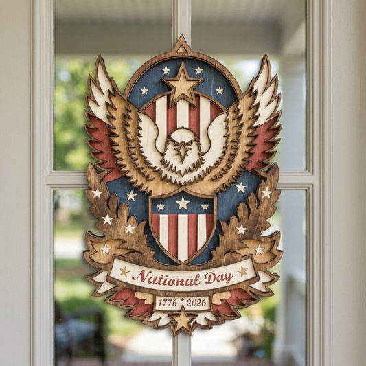 Patriotic Eagle Door Hanger SVG | USA National Day Layered Laser Cut File | American Eagle Wall Decor | 1776–2026 Wooden Sign for Glowforge CNC