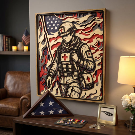 Combat Medic Patriotic Layered Laser Cut File SVG DXF | Military Wall Art Template | Glowforge LightBurn Digital Download