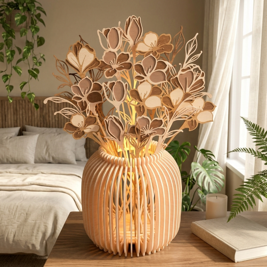 Floral Vase Lantern SVG | Layered Flower Lamp Laser Cut File | Wooden Vase Light Decor for Glowforge, xTool & CNC