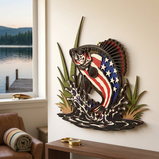 Patriotic Crappie Fish Laser Cut File SVG | American Flag Fishing Wall Art | Layered Fish Decor for Glowforge & LightBurn