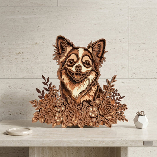 Australian Shepherd Dog Layered SVG | Floral Dog Portrait Laser Cut File | Aussie Dog Wooden Wall Art SVG | Dog Lover Home Decor | Glowforge xTool CNC SVG
