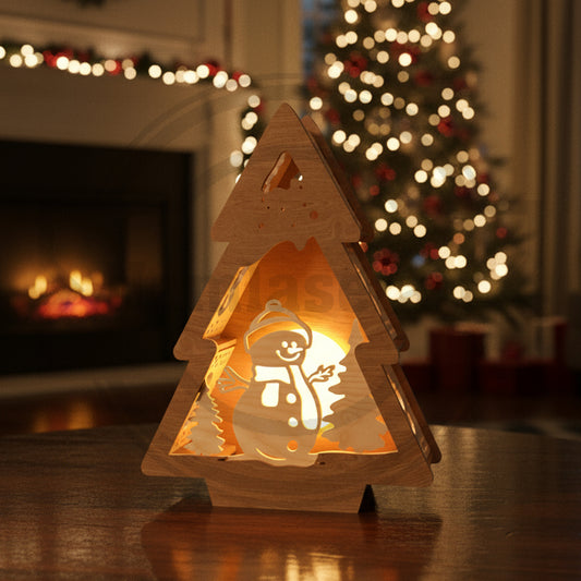 Christmas Tree Tea Light Holder SVG | Santa Claus Wooden Lantern Laser Cut File | Christmas Tree Candle Holder Glowforge SVG