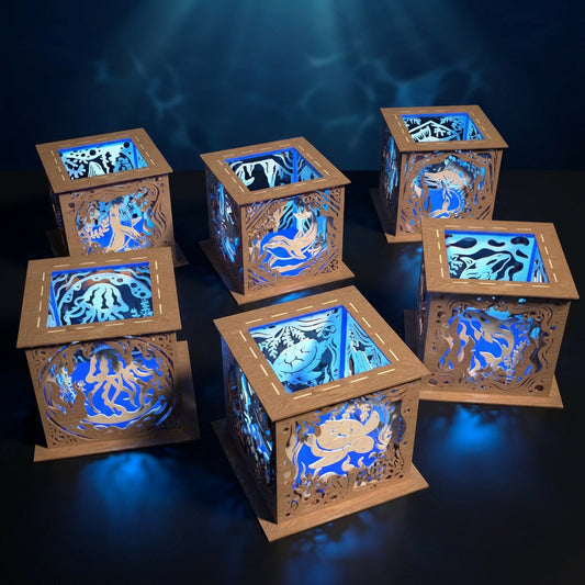 Ocean Lantern SVG Bundle | Mermaid & Sea Creature Layered Light Box Lantern Set | Wooden Laser Cut Lantern Files for Glowforge, xTool & CNC