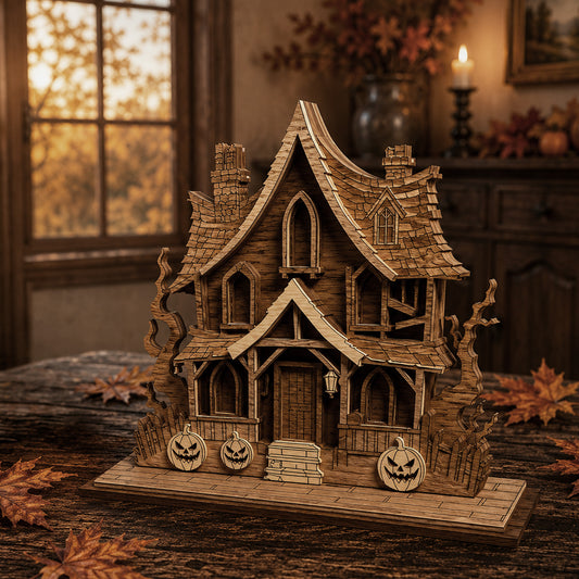 3D Halloween Haunted Cabin Diorama Light Box Shingle Roof House Universal Vector Design for All Laser Cutters xTool Glowforge CNC