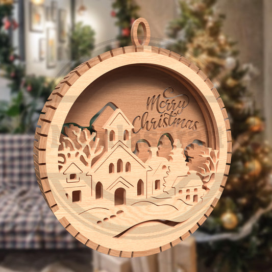 Christmas Ornament SVG Bundle | Layered Christmas Village & Winter Scene Laser Cut Files | Holiday Bauble Ornament Set for Glowforge, xTool & LightBurn