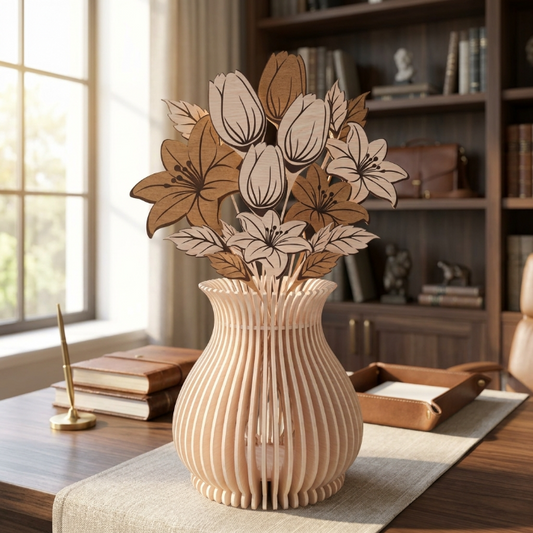 Floral Vase Lantern SVG | Layered Flower Vase Laser Cut File | Decorative Wooden LED Lamp for Glowforge, xTool & CNC