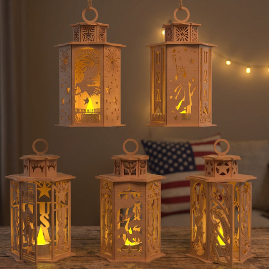 USA 250th Anniversary Lantern SVG Bundle | Patriotic Independence Day Laser Cut Lantern Files | American Eagle Liberty Lantern SVG
