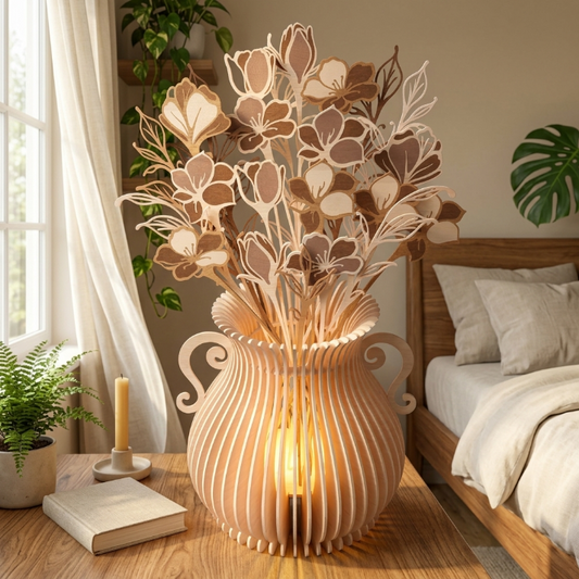 Floral Vase Lantern SVG | Layered Flower Lamp Laser Cut File | Decorative Wooden Vase Light for Glowforge, xTool & CNC