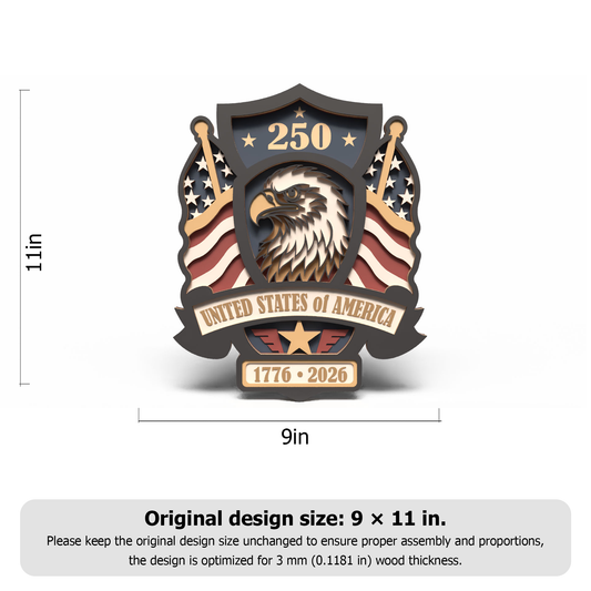 Patriotic Eagle Shield SVG | USA 250th Anniversary Layered Laser Cut File | American Flag Door Hanger | United States of America Wooden Sign