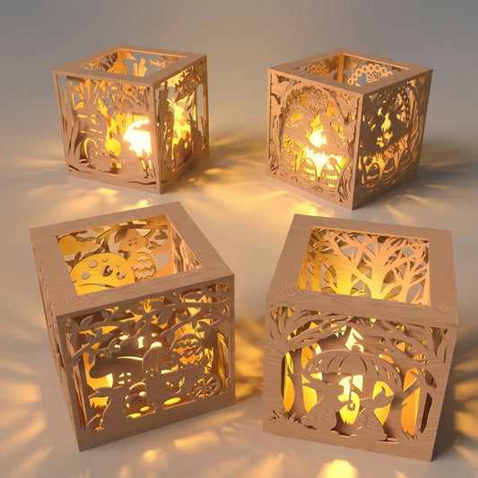 Halloween Lantern SVG Bundle | Spooky Layered Lamp Laser Cut Files | Pumpkin, Haunted Forest & Seasonal Decor for Glowforge, xTool & CNC