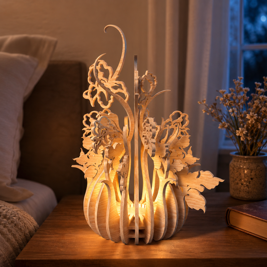 3D Butterfly Floral Lamp Laser Cut File SVG DXF | Layered Wooden Night Light | Glowforge LED Lantern | Decorative Butterfly Lamp Digital Download