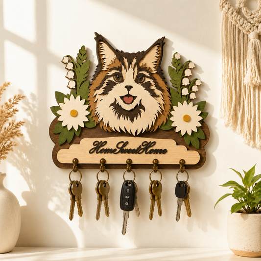 Wolf Key Holder SVG | Layered Wolf Key Rack SVG | Personalized Home Sweet Home Key Hanger Laser Cut File | Woodland Animal Wall Decor SVG | Glowforge xTool CNC SVG