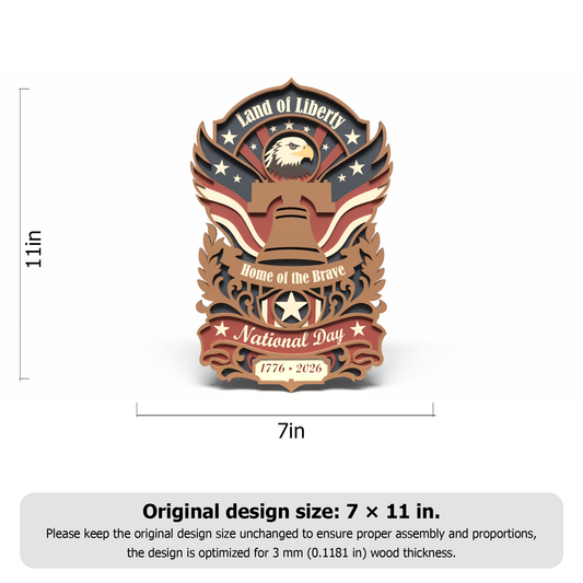 Land of Liberty Eagle SVG | USA Patriotic Layered Laser Cut File | Home of the Brave Door Hanger | American Independence Wood Sign 1776–2026