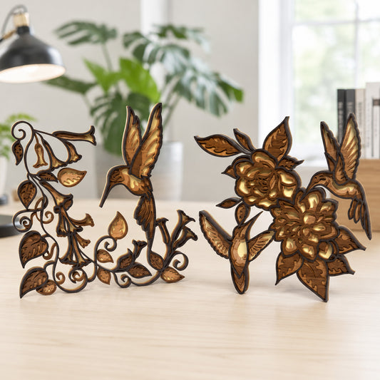 Multilayer Hummingbird Floral Laser Cut Design Bundle 3D Bird Garden Vector for All Laser Cutters xTool Glowforge CNC Table Decor
