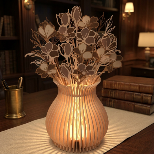 Layered Flower Vase Lamp SVG | Floral Wooden Table Lamp Laser Cut File | Decorative Flower Light SVG for Glowforge, xTool & CNC