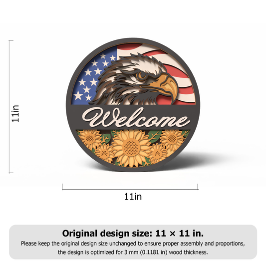 Patriotic Eagle Welcome Sign SVG DXF | Round Sunflower Door Hanger | American Flag Laser Cut File | Glowforge Digital Download