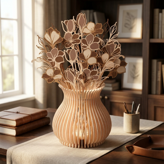Layered Flower Vase Lamp SVG | Floral Wooden Table Lamp Laser Cut File | Decorative Flower Light SVG for Glowforge, xTool & CNC