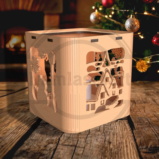 Christmas Lantern SVG Bundle | Layered Christmas Candle Holder Laser Cut Files | Winter Village Lantern Set for Glowforge, xTool, LightBurn & CNC