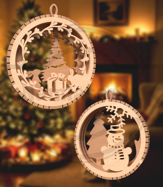 Christmas Ornament SVG Bundle | Layered Christmas Bauble Laser Cut Files | Merry Christmas, Reindeer, Snowflake & Nativity Ornament Set for Glowforge, xTool & LightBurn