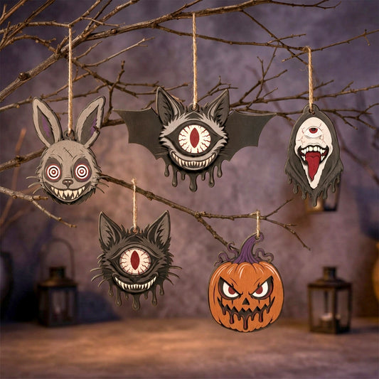 3D Halloween Layered Hanging Ornament Spooky Creepy Eyeball Bat Pumpkin Bunny Cat Bundle Laser Cut Vector Design for Glowforge Wall Decor