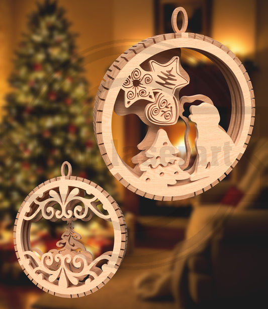 Christmas Ornament SVG Bundle | Layered Christmas Bauble Laser Cut Files | Snowman, Penguin, Nativity, Bells & Winter Holiday Ornament Set for Glowforge, xTool & LightBurn