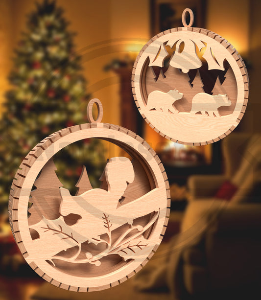 Woodland Christmas Ornament SVG Bundle | Layered Forest Animal Christmas Bauble Laser Cut Files | Winter Wildlife Ornament Set for Glowforge & xTool