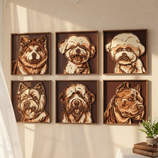Dog Portrait SVG Bundle | Layered Wooden Dog Wall Art Laser Cut Files | Pet Memorial & Dog Lover Decor for Glowforge, xTool & CNC