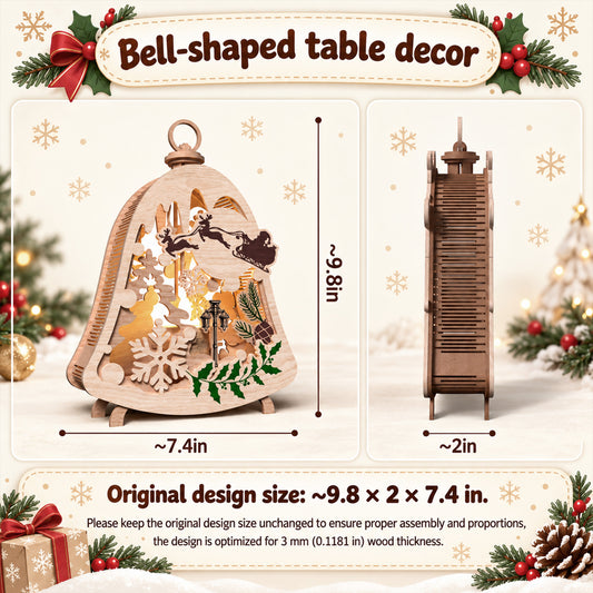 Bell Shaped Christmas Lantern Bundle, 3 Wooden Laser Cut Table Decor, Santa Sleigh Winter Tealight Holder, Digital Download