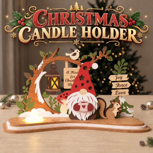 Christmas Gnome Candle Holder Laser Cut File, Wooden Winter Table Decor, LED Tea Light Holder, Holiday Centerpiece, Digital Download