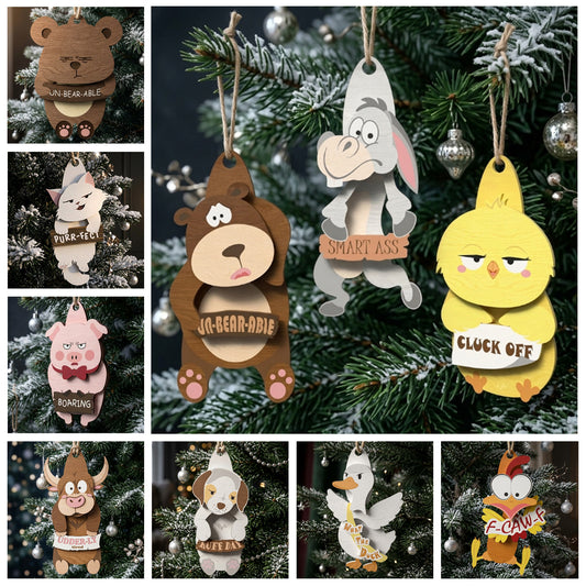 Funny Animals Christmas Ornament Bundle Laser Cut 3D Wood Hanging Sign Design for Glowforge | CUTSVG.COM