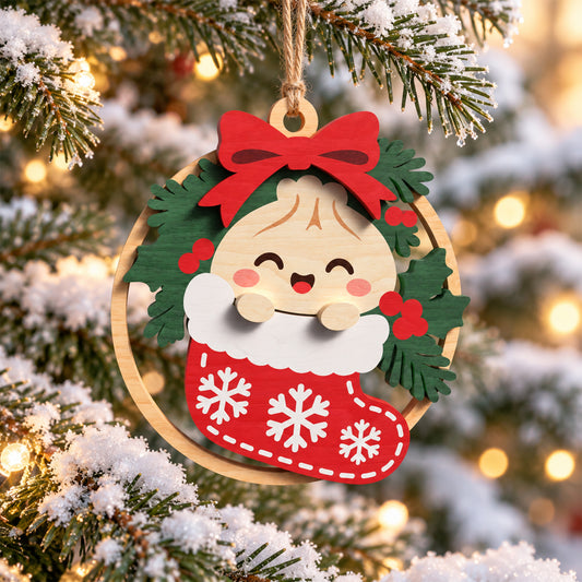 Christmas Dumpling Ornament Bundle, 9 Cute Bao Bun Laser Cut Designs, Kawaii Holiday Tree Decor, Digital Download