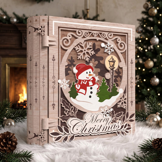 Christmas Keepsake Book Box Laser Cut File, Snowman Wooden Memory Box, Holiday Gift Box, Book Shaped Christmas Decor, Digital Download