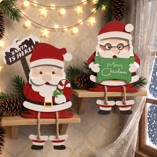 Santa Christmas Shelf Sitter Laser Cut Bundle, 6 Wooden Holiday Table Decor Digital Designs
