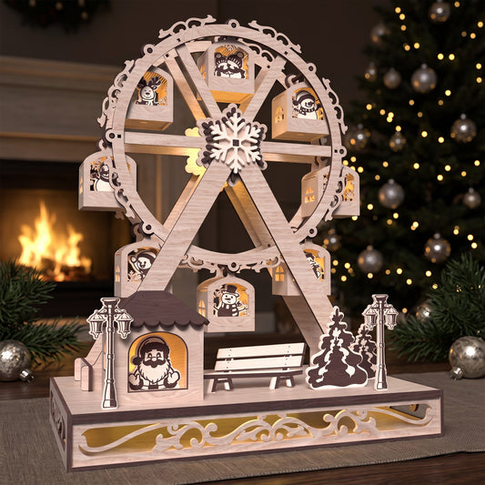 Christmas Ferris Wheel Laser Cut File, 3D Wooden Holiday Village Decor, Santa Snowman Display, Christmas Table Decor, Digital Download