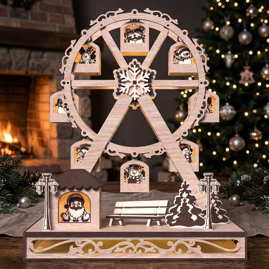 Christmas Ferris Wheel Laser Cut File, 3D Wooden Holiday Village Decor, Santa Snowman Display, Christmas Table Decor, Digital Download