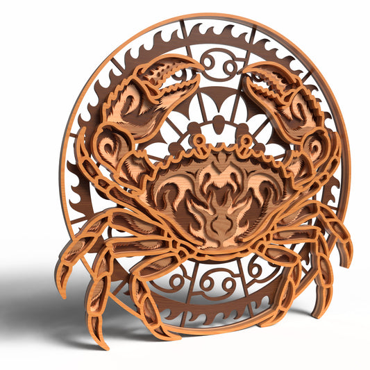 Cancer Zodiac Crab SVG | Layered Cancer Sign Laser Cut File | Astrology Crab Mandala Decor SVG | Zodiac Wall Art for Glowforge, xTool & CNC