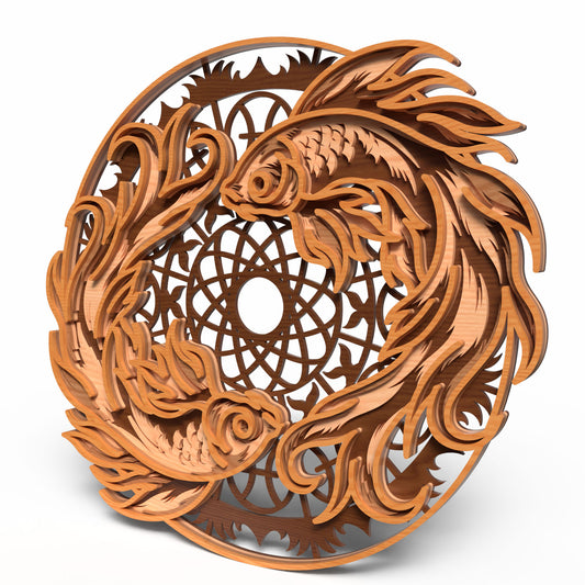 Pisces Zodiac SVG | Layered Pisces Sign Laser Cut File | Twin Fish Astrology Decor SVG | Zodiac Wall Art for Glowforge, xTool & CNC