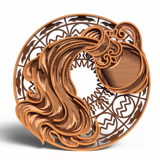 Aquarius Zodiac SVG | Layered Aquarius Sign Laser Cut File | Water Bearer Astrology Decor SVG | Zodiac Wall Art for Glowforge, xTool & CNC