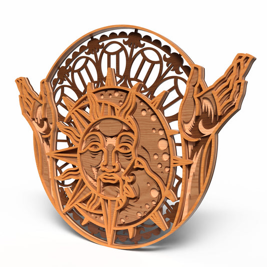 Celestial Sun Moon SVG | Layered Zodiac Wall Art Laser Cut File | Mystic Sun & Moon Decor SVG | Spiritual Wooden Mandala for Glowforge, xTool & CNC